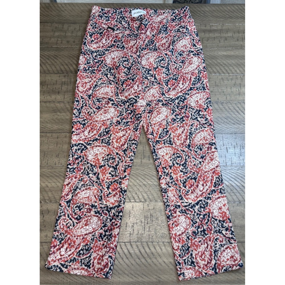 Peck & Peck Womens Red Navy Paisley Ankle Pants Size 4 Cotton Blend Stretch